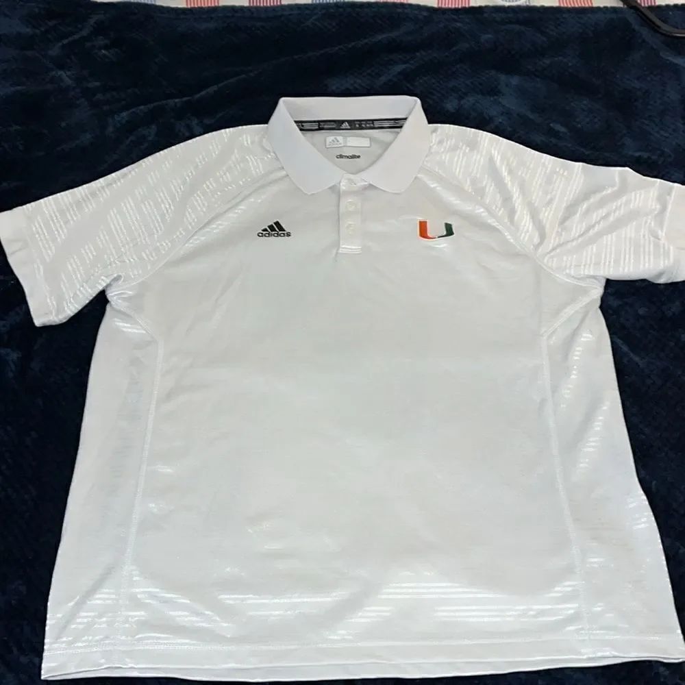 $75 White adidas UM Miami Hurricanes Climalite Player Model Golf Polo Shirt XL